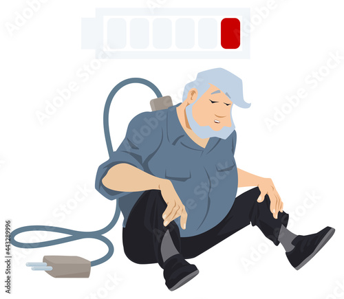 Tired businessman on break. Man sat down to rest. ​Illustration for internet and mobile website.