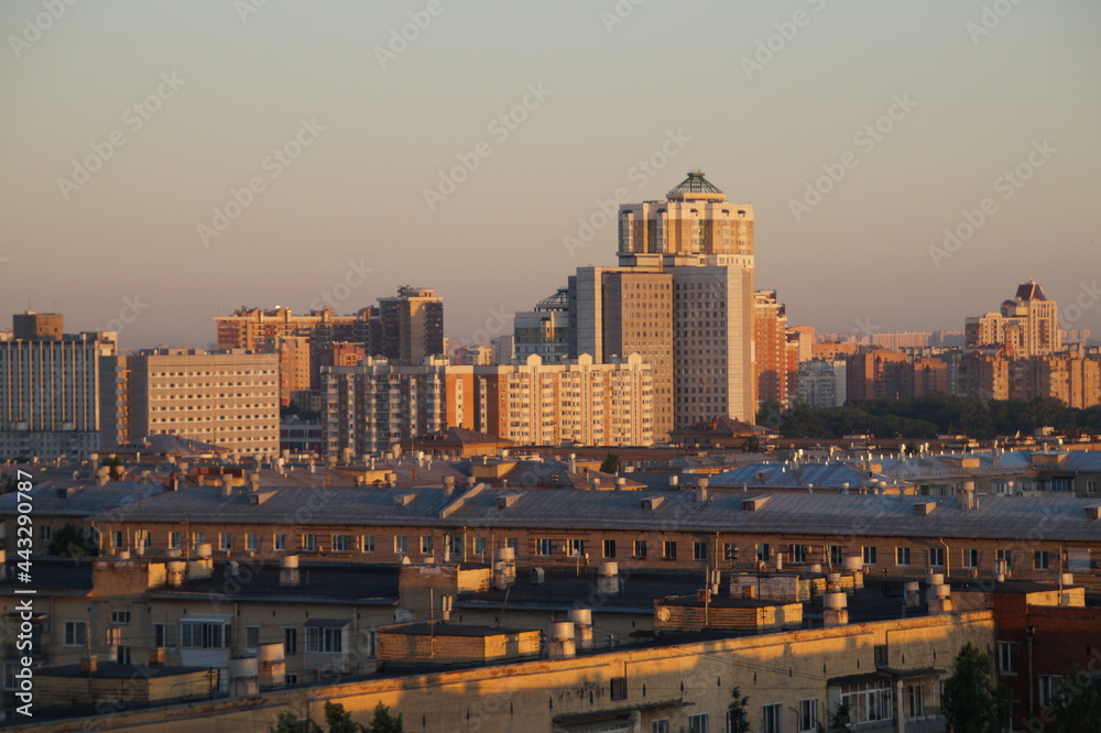 city skyline at sunset