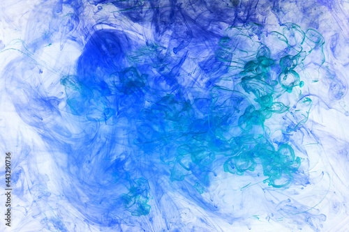 Abstract blue white background, fluid liquid art. azure swirling smoke cloud, paint sea, vibrant color © amixstudio