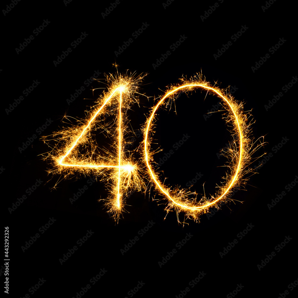 Sparkling number 40 isolated on black background Sparkling number 40 isolated on black background