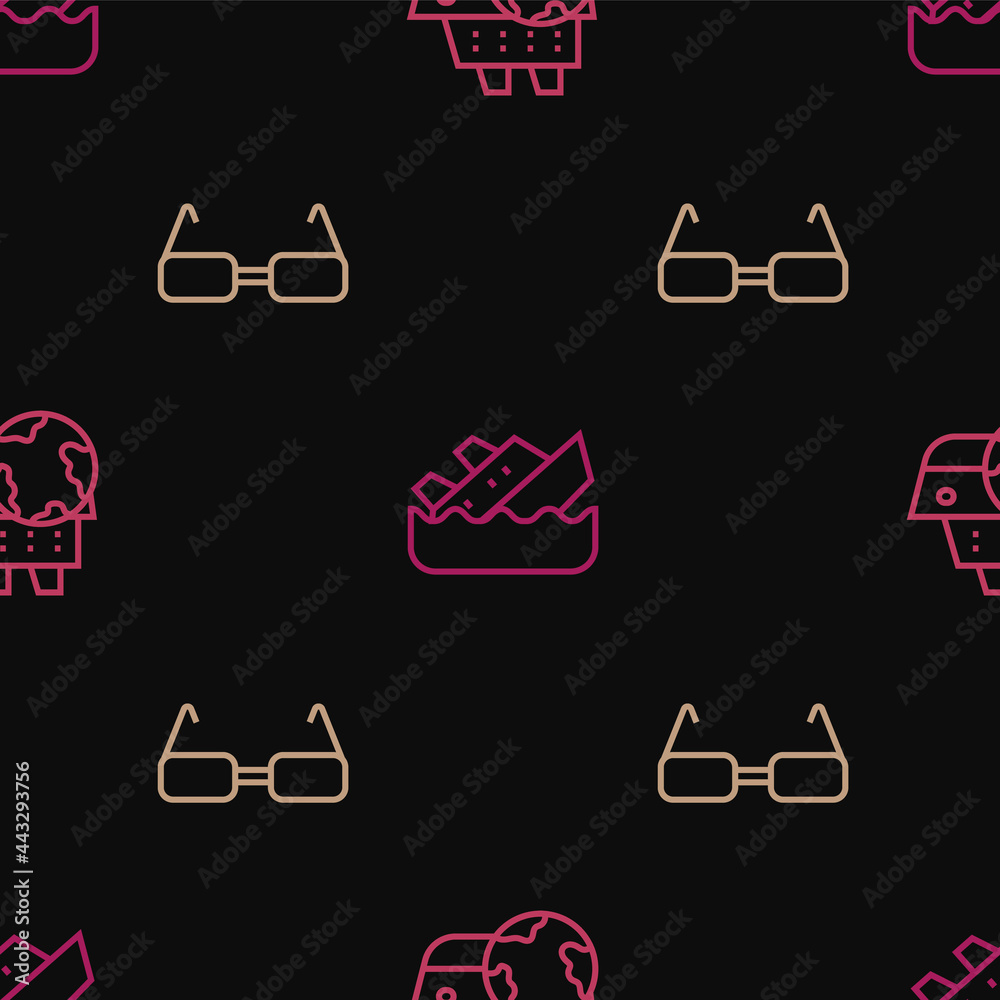 Set line Cruise ship, Glasses and Sinking cruise on seamless pattern. Vector Set line Cruise ship, Glasses and Sinking cruise on seamless pattern. Vector