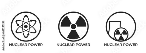 nuclear power round logo set. electricity and energy industry symbols