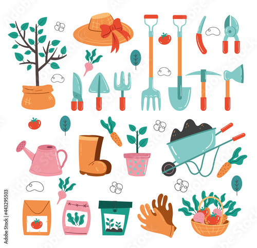 Gardening tools isolated on white background set collection. Vector flat graphic design illustration
