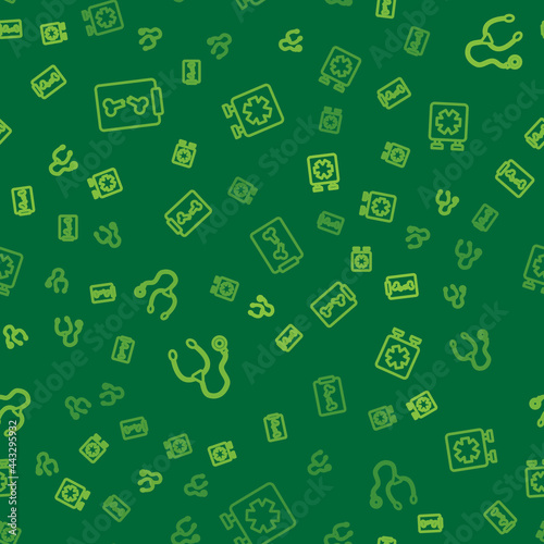 Set line X-ray shots, Stethoscope and Medical symbol of the Emergency on seamless pattern. Vector
