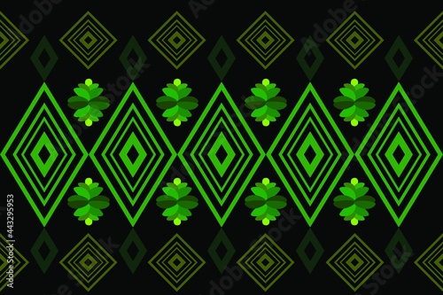 Ethnic pattern vector green color squares pattern on black background