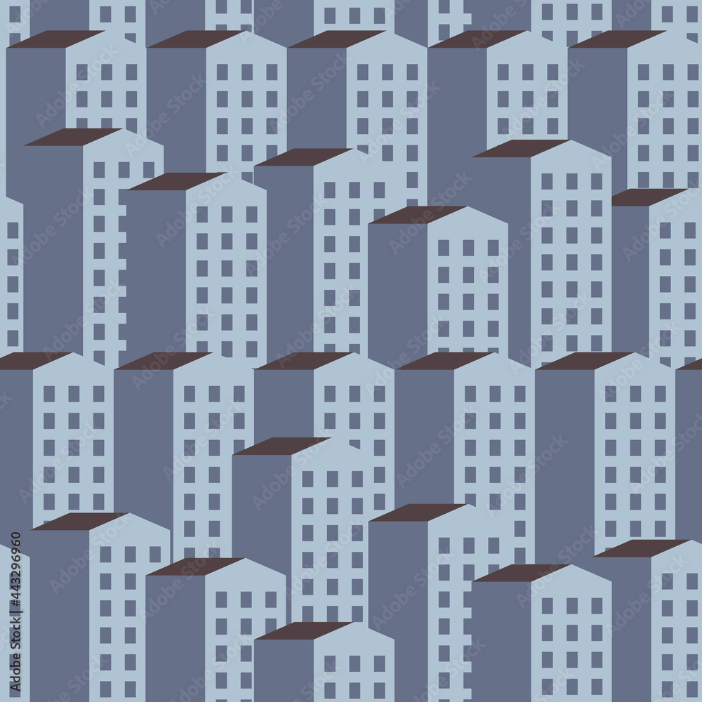 Vector seamless pattern of gray houses. Property background. Modern buildings. Smart Home security. Real estate. Geometric minimalist shape. Town. City life. Simplicity design. Construction industry.