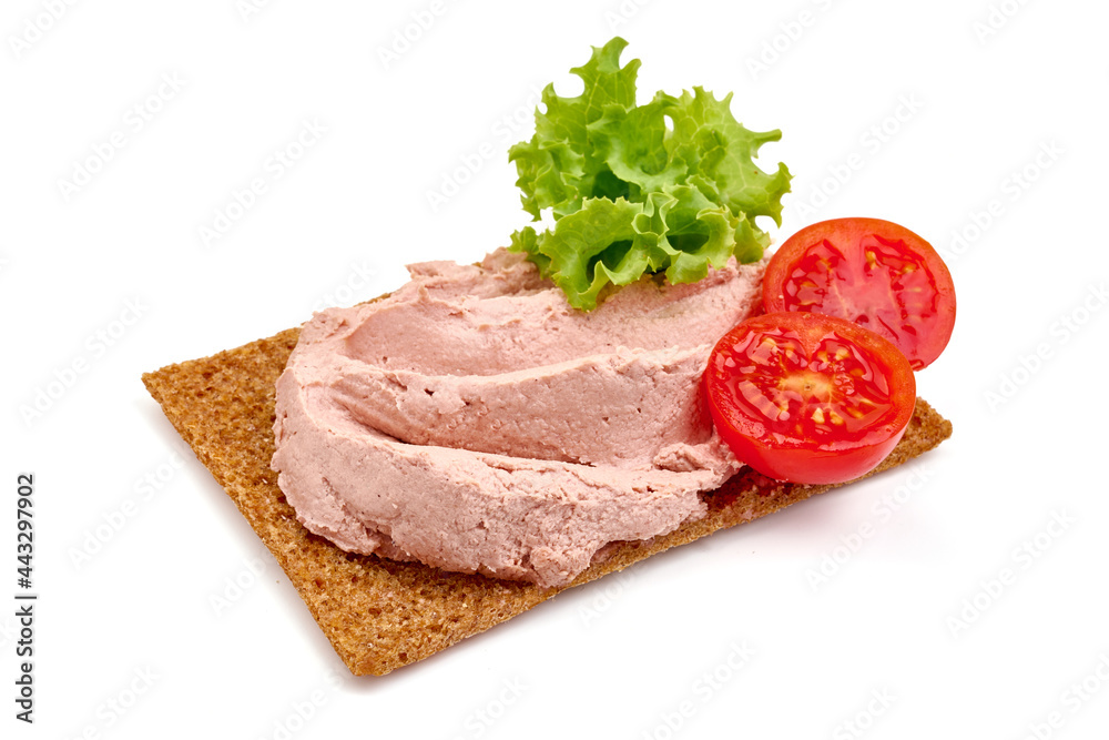 Chicken liver pate sandwich, isolated on white background. High resolution image. Chicken liver pate sandwich, isolated on white background. High resolution image.