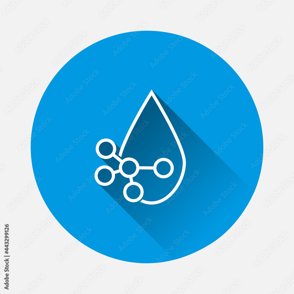 Vector icon water molecule, drops of acid icon on blue background. Flat image with long shadow. Vector icon water molecule, drops of acid icon on blue background. Flat image with long shadow.