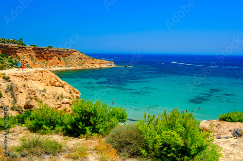 Summer in Spain Oriuela Costa. The beaches of Cabo Roig and Campoamore. Cala Aguamarina, Playa La Glea, Playa Aguqmarina