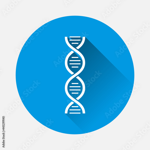 Vector icons of human DNA helix on cartoon style icon on blue background. Flat image with long shadow.