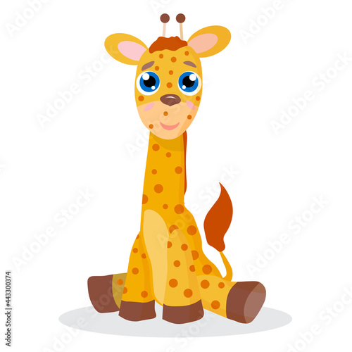 Cute giraffe sitting, vector illustration for children's design, postcards, posters, T-shirts and other children's clothing