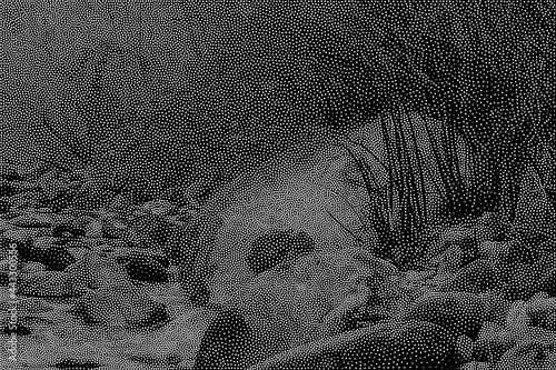 Stipple Technique Landscape with Natural Elements