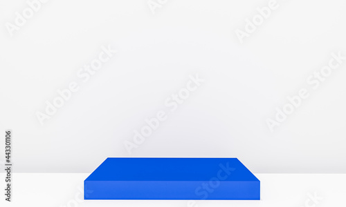 Scene with blue color podium for mock up presentation in minimalism style with copy space, 3d render abstract background