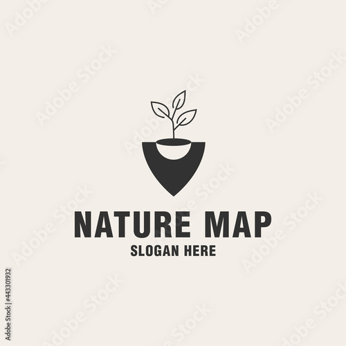 Nature map logo template on monogram style