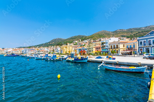 Fototapeta Naklejka Na Ścianę i Meble -  Vathy Village street view in Samos Island. Samos Island is populer tourist destination in Aegean Sea.