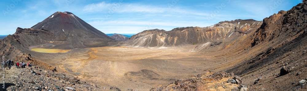 Fototapeta premium Hiking the Tongariro Alpine Crossing, view of Mount Ngauruhoe, North Island of New Zealand