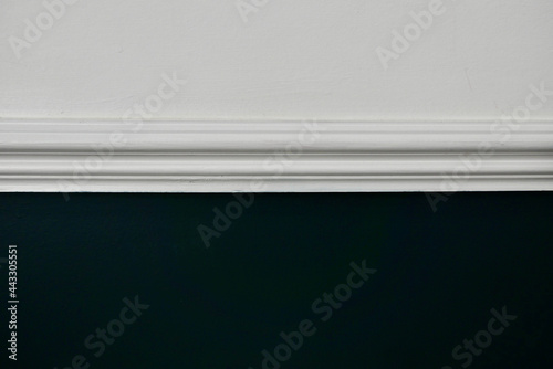 Victorian design feature - dado rail painted white on white and teal wall photo
