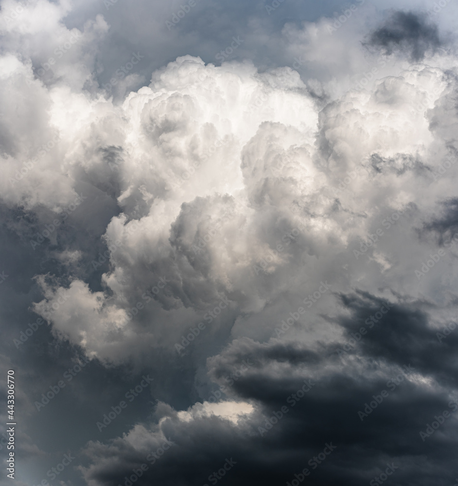 huge storm cloud, tower cumulus and cumulonimbus cloud, develop over Alp mountains