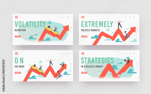 Finance Investment Volatility Landing Page Template Set. Change in Business and Crisis Stock Market, Businesspeople