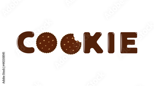 lettering cookies, chocolate chip cookies with nuts isolated on white background, vector
