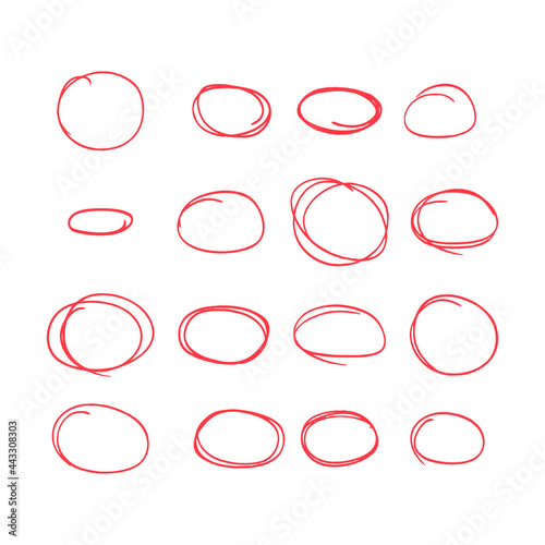 Set of red hand drawn elements for selecting text, Sketch oval. Vector illustration