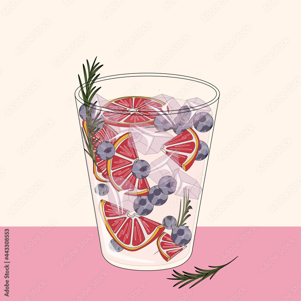 Obraz premium a glass of juice with grapefruit and blueberries