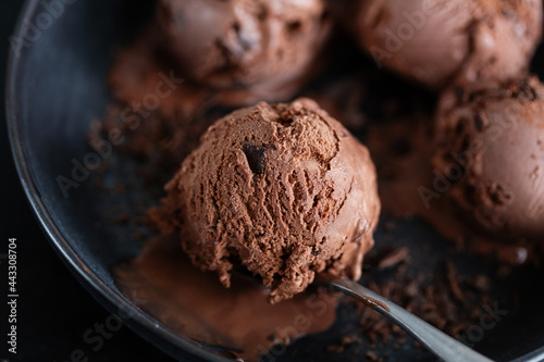 Dark chocolate ice cream with chocolate chunks photo