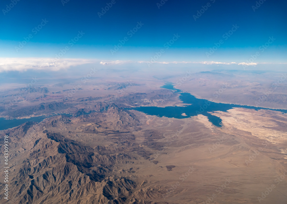 Aerial View of Large Lake outside of Las Vegas From airplane
