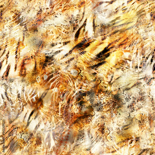 Mix animal skin prints. Leopard and snake seamless pattern. © fante studio