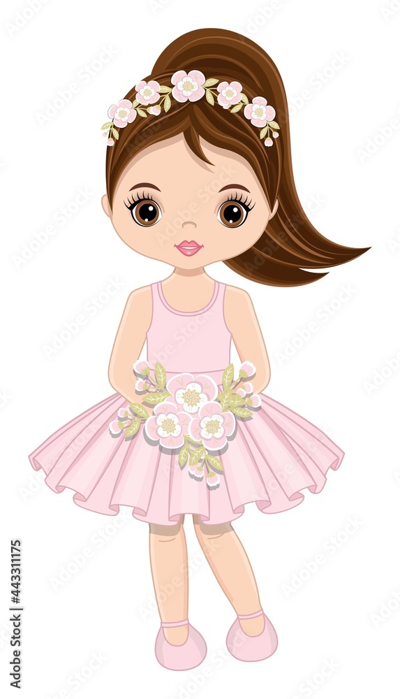 Cute Girl in Pastel Pink Dress with Flowers Cute Girl in Pastel Pink Dress with Flowers