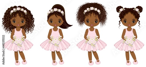 Black Cute Girls in Pastel Pink Dresses 