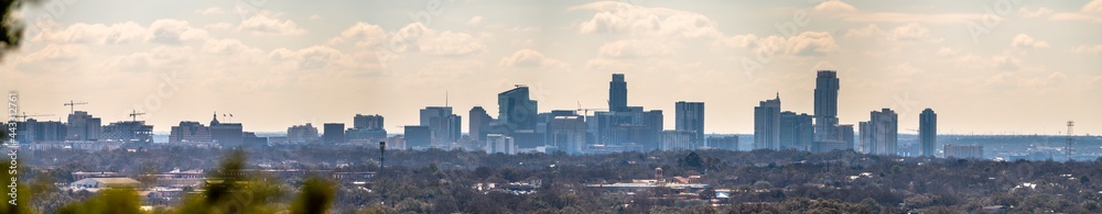 Large Wide Angle Panorama of Downtown Austin From Mount Bonnel