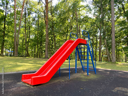 Children's playground. A slide for children to ride. Equipped children's playground
