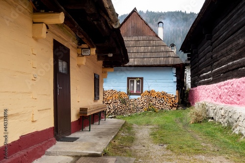 Traditional folk historic houses in Vlkolinec open air museum near Ruzomberok in Slovakia, Europe