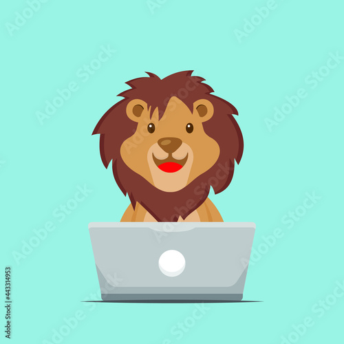 Cute Lion Working with Laptop photo