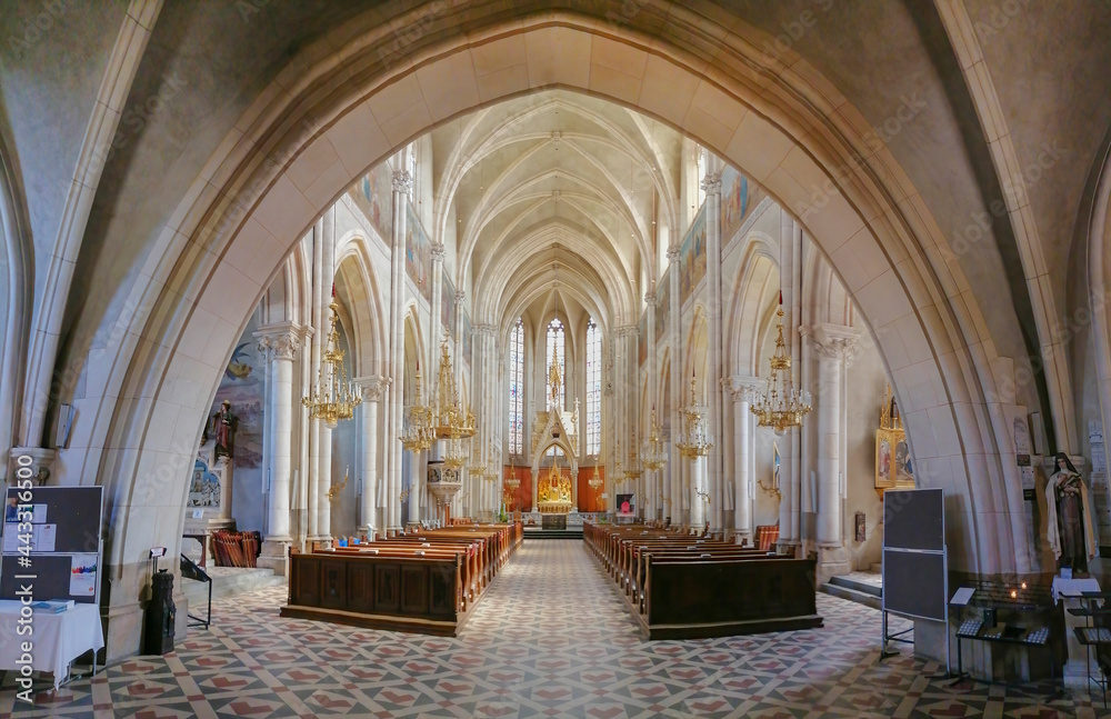  Beautiful interior of Church of the Sacred Heart of Jesus (Herz Jesu Kirche), designed in the Neogothic style and the largest church in Graz, Styria region, Austria
