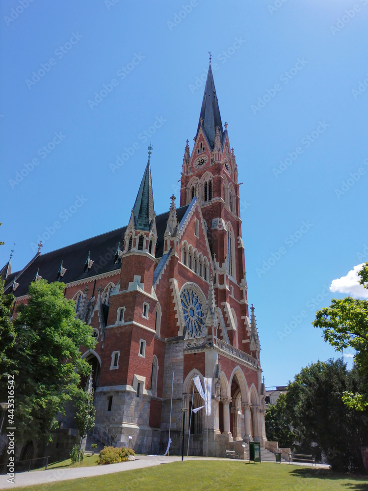 Exterior of Church of the Sacred Heart of Jesus (Herz Jesu Kirche), designed in the Neogothic style, is the largest church in Graz, Styria region, Austria