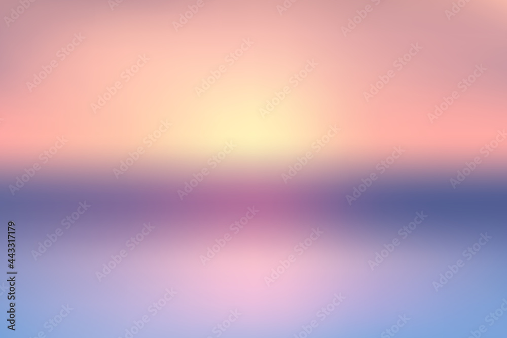 Soft blue and pink color vector abstract background for web design, poster, banner. Horizon with ocean, beach, sky, sun shine and flares. Wallpaper of sunset. Template for summer sale poster EPS10