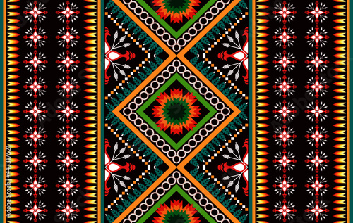 Ikat ethnic seamless pattern design. Aztec fabric carpet mandala ornament boho chevron textile decoration wallpaper. Tribal traditional embroidery patterns vector illustrations background.