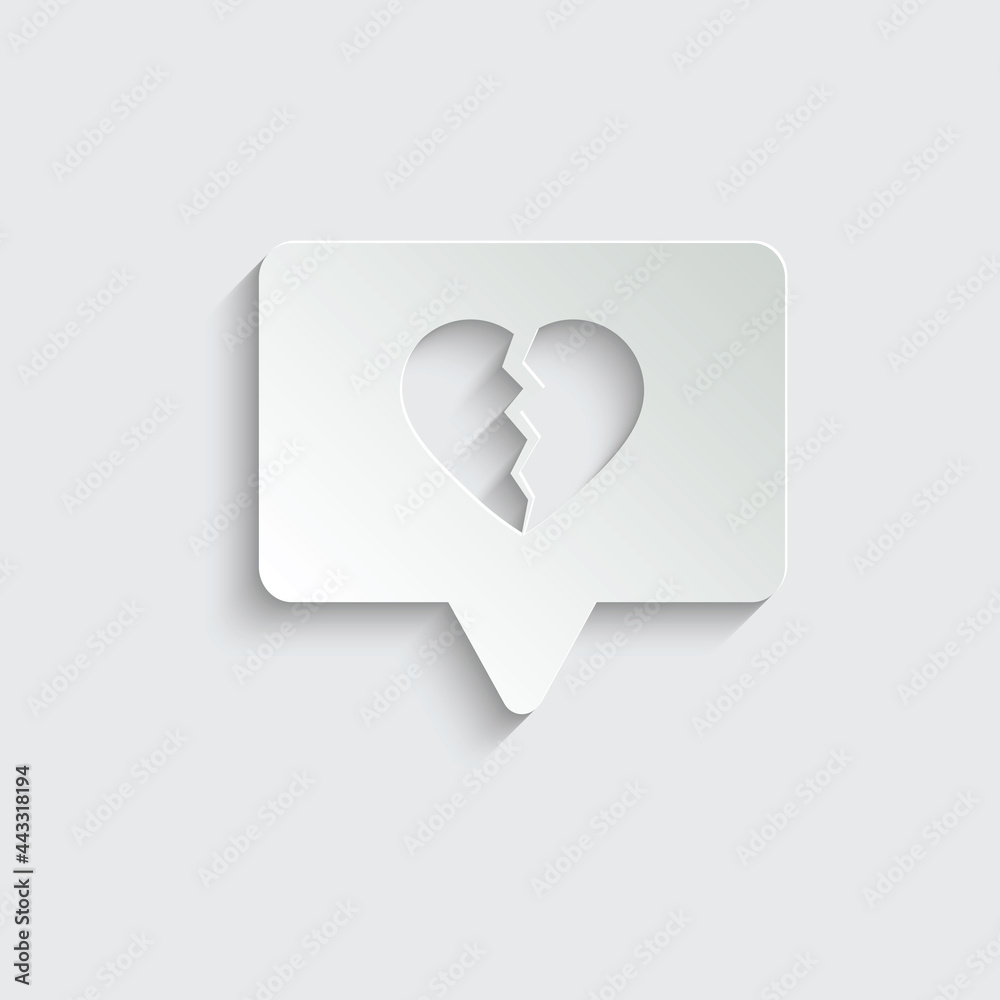 paper broken heart icon. Chat symbol with broken heart vector paper broken heart icon. Chat symbol with broken heart vector