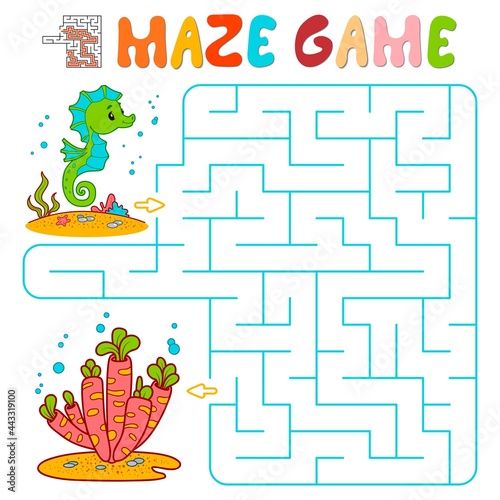 Maze puzzle game for children. Maze or labyrinth game with fish.