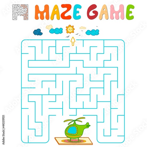 Maze puzzle game for children. Maze or labyrinth game with helicopter.