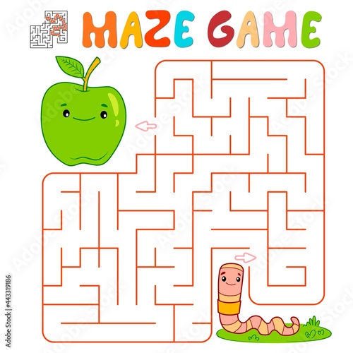 Maze puzzle game for children. Maze or labyrinth game with worm.