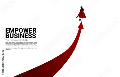 Silhouette of businessman flying fast with arrow. Concept of boost and growth in business.