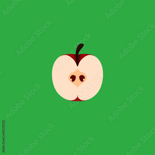 Vector graphics illustration of a red apple part. Very fresh ripe red apple slices. Perfect for web and logo designs.