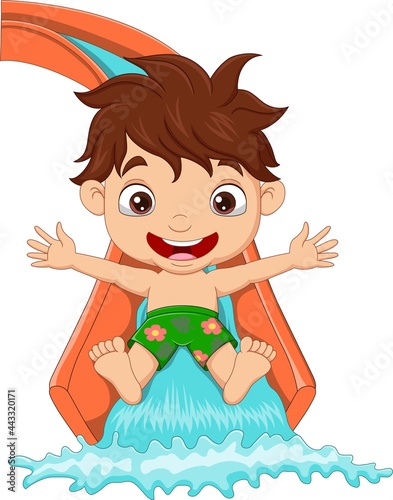 Happy little boy on water sliding