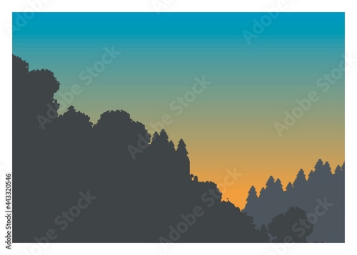Mountain slope silhouette in a dawn