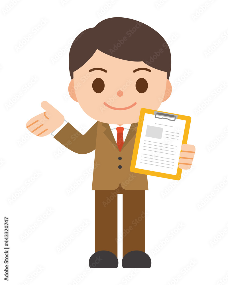 ファイルを持って提案するビジネスマン