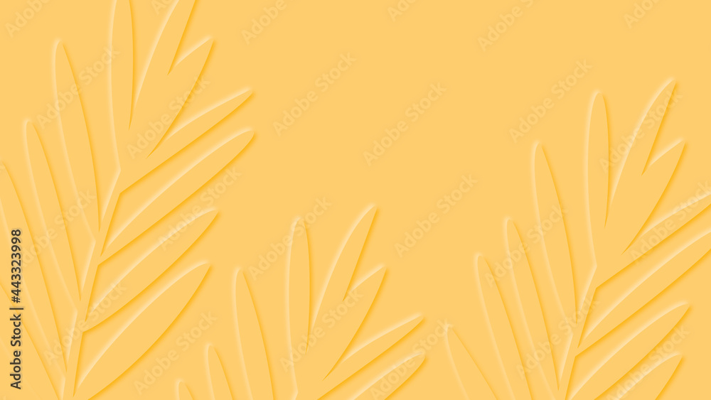 Simple light summer yellow background with tropical paper cut leaves. Simple light summer yellow background with tropical paper cut leaves.
