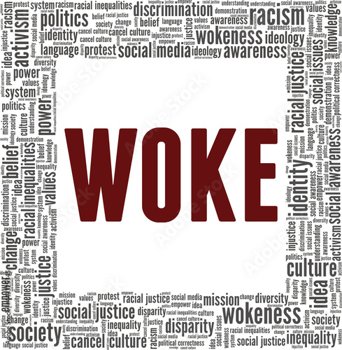 Woke vector illustration word cloud isolated on a white background.